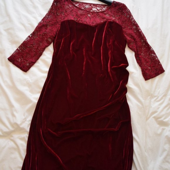 Together Women's Velvet & Lace Burgundy Dress -Size 16 -New! - Picture 7 of 10